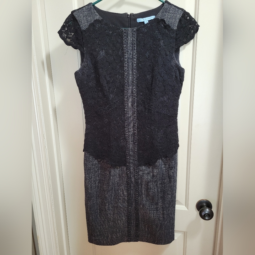 Antonio Melani Size 4 Gray Dress With Black Lace